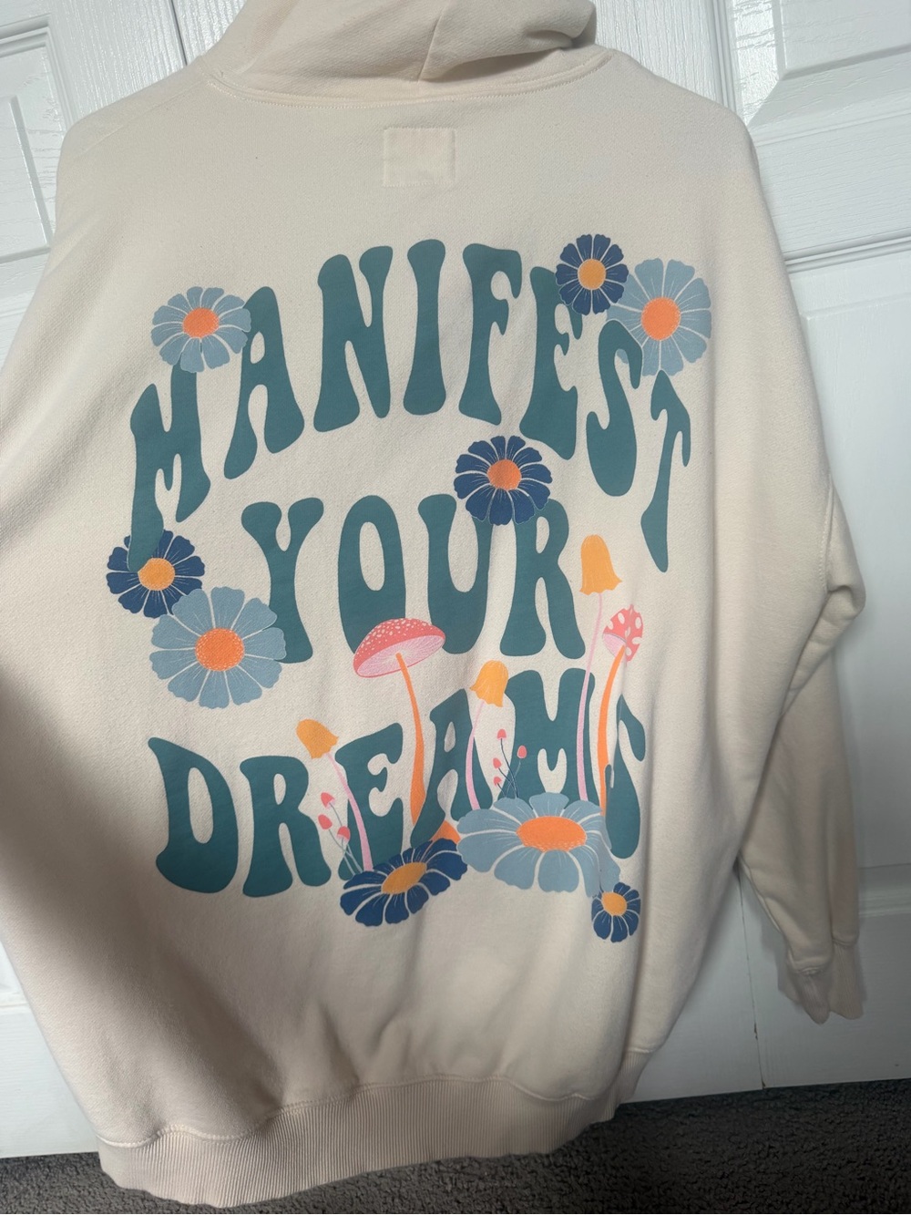 Manifest Your Dreams Floral Graphic Hoodie - Cream